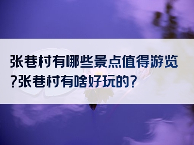 张巷村有哪些景点值得游览？张巷村有啥好玩的？