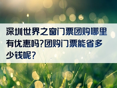 深圳世界之窗门票团购哪里有优惠吗？团购门票能省多少钱呢？