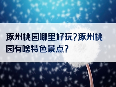 涿州桃园哪里好玩？涿州桃园有啥特色景点？