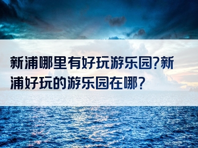 新浦哪里有好玩游乐园？新浦好玩的游乐园在哪？