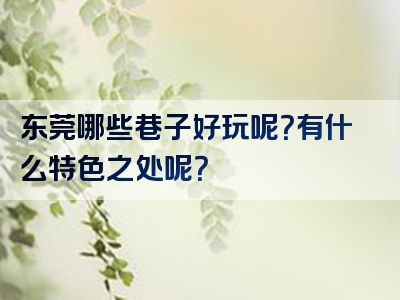 东莞哪些巷子好玩呢？有什么特色之处呢？