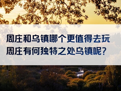 周庄和乌镇哪个更值得去玩周庄有何独特之处乌镇呢？