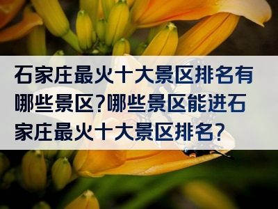 石家庄最火十大景区排名有哪些景区？哪些景区能进石家庄最火十大景区排名？