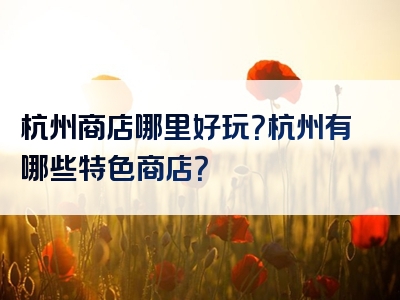 杭州商店哪里好玩？杭州有哪些特色商店？