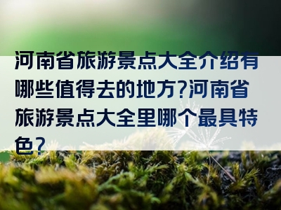 河南省旅游景点大全介绍有哪些值得去的地方？河南省旅游景点大全里哪个最具特色？