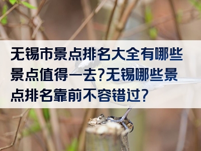 无锡市景点排名大全有哪些景点值得一去？无锡哪些景点排名靠前不容错过？