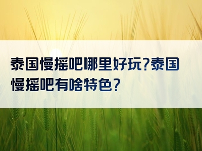 泰国慢摇吧哪里好玩？泰国慢摇吧有啥特色？
