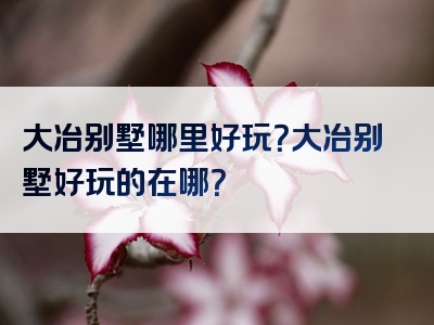 大冶别墅哪里好玩？大冶别墅好玩的在哪？