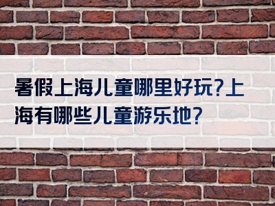 暑假上海儿童哪里好玩？上海有哪些儿童游乐地？