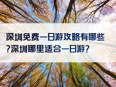 深圳免费一日游攻略有哪些？深圳哪里适合一日游？