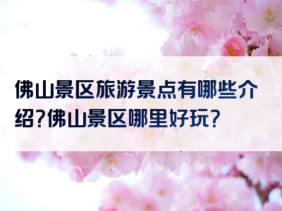 佛山景区旅游景点有哪些介绍？佛山景区哪里好玩？
