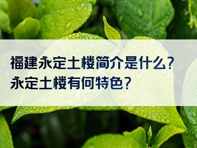 福建永定土楼简介是什么？永定土楼有何特色？