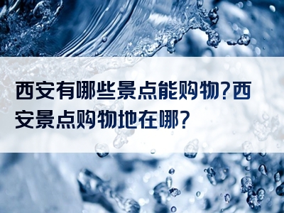 西安有哪些景点能购物？西安景点购物地在哪？