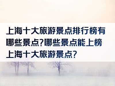 上海十大旅游景点排行榜有哪些景点？哪些景点能上榜上海十大旅游景点？