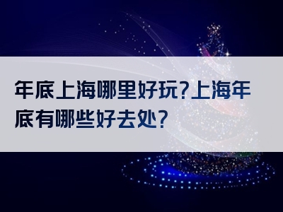 年底上海哪里好玩？上海年底有哪些好去处？