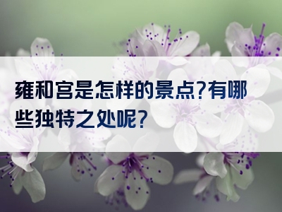 雍和宫是怎样的景点？有哪些独特之处呢？
