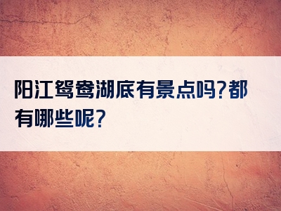 阳江鸳鸯湖底有景点吗？都有哪些呢？