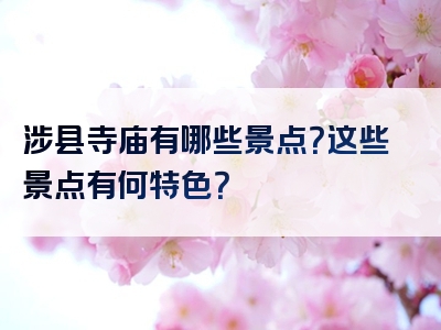 涉县寺庙有哪些景点？这些景点有何特色？