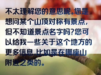 不太理解您的意思呢。您是想问某个山顶对称有景点，但不知道景点名字吗？您可以给我一些关于这个地方的更多信息，比如是在哪座山附近之类的。