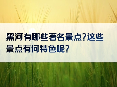 黑河有哪些著名景点？这些景点有何特色呢？