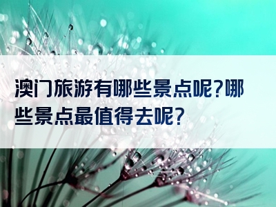 澳门旅游有哪些景点呢？哪些景点最值得去呢？