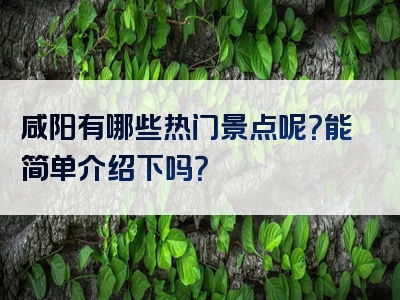 咸阳有哪些热门景点呢？能简单介绍下吗？
