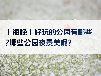 上海晚上好玩的公园有哪些？哪些公园夜景美呢？