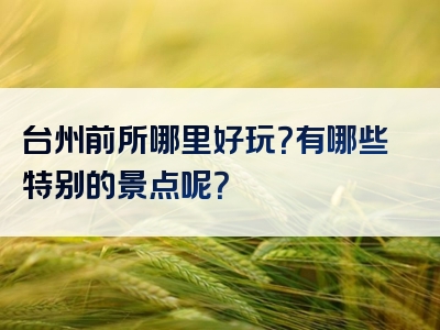 台州前所哪里好玩？有哪些特别的景点呢？