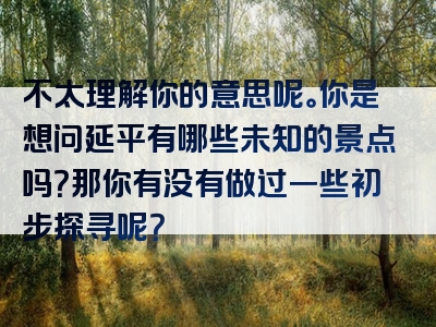 不太理解你的意思呢。你是想问延平有哪些未知的景点吗？那你有没有做过一些初步探寻呢？