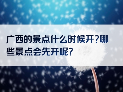 广西的景点什么时候开？哪些景点会先开呢？