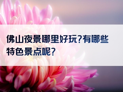 佛山夜景哪里好玩？有哪些特色景点呢？