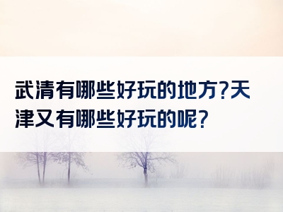 武清有哪些好玩的地方？天津又有哪些好玩的呢？