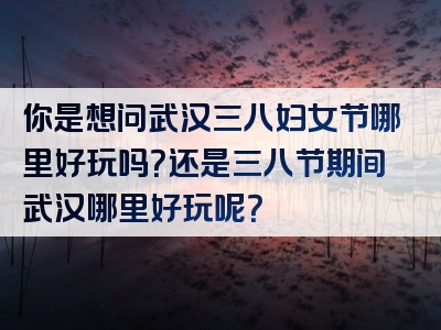 你是想问武汉三八妇女节哪里好玩吗？还是三八节期间武汉哪里好玩呢？