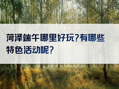 菏泽端午哪里好玩？有哪些特色活动呢？