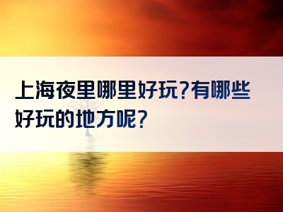 上海夜里哪里好玩？有哪些好玩的地方呢？