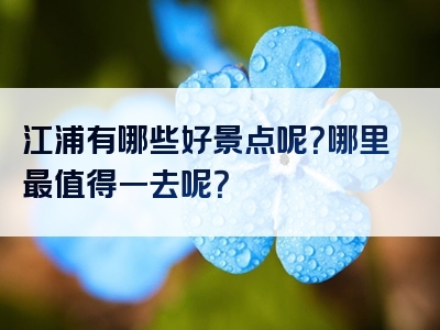 江浦有哪些好景点呢？哪里最值得一去呢？
