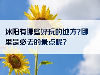 沭阳有哪些好玩的地方？哪里是必去的景点呢？