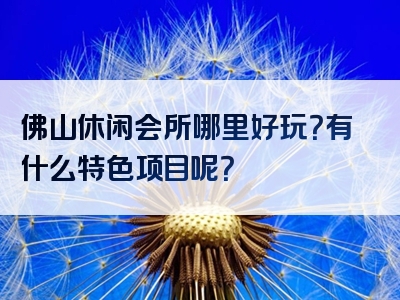 佛山休闲会所哪里好玩？有什么特色项目呢？