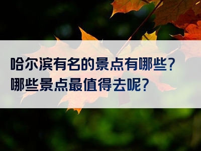 哈尔滨有名的景点有哪些？哪些景点最值得去呢？