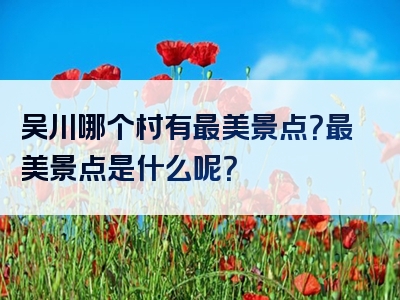 吴川哪个村有最美景点？最美景点是什么呢？