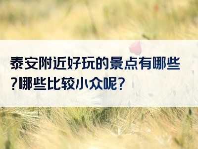 泰安附近好玩的景点有哪些？哪些比较小众呢？