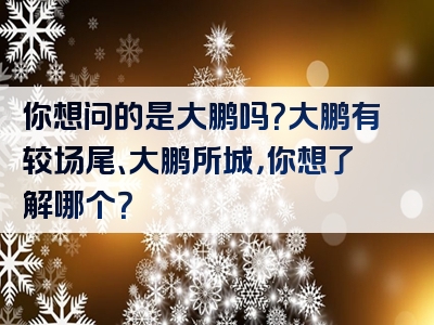 你想问的是大鹏吗？大鹏有较场尾、大鹏所城，你想了解哪个？
