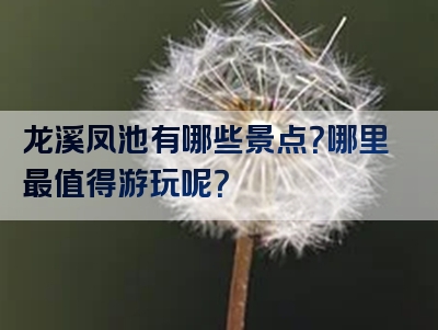 龙溪凤池有哪些景点？哪里最值得游玩呢？