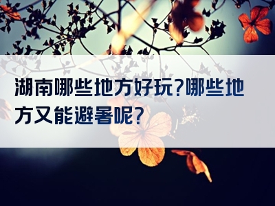 湖南哪些地方好玩？哪些地方又能避暑呢？