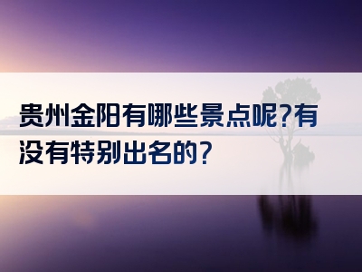 贵州金阳有哪些景点呢？有没有特别出名的？