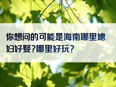 你想问的可能是海南哪里媳妇好娶？哪里好玩？
