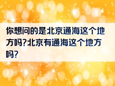 你想问的是北京通海这个地方吗？北京有通海这个地方吗？