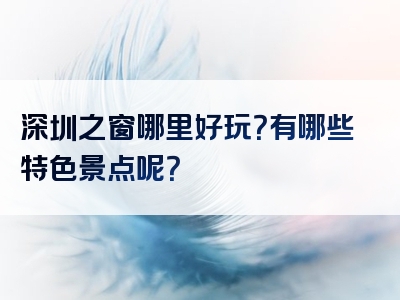 深圳之窗哪里好玩？有哪些特色景点呢？