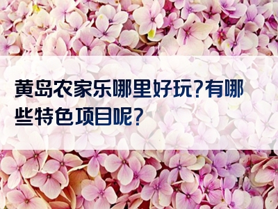 黄岛农家乐哪里好玩？有哪些特色项目呢？