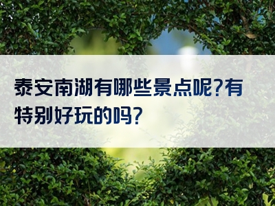 泰安南湖有哪些景点呢？有特别好玩的吗？